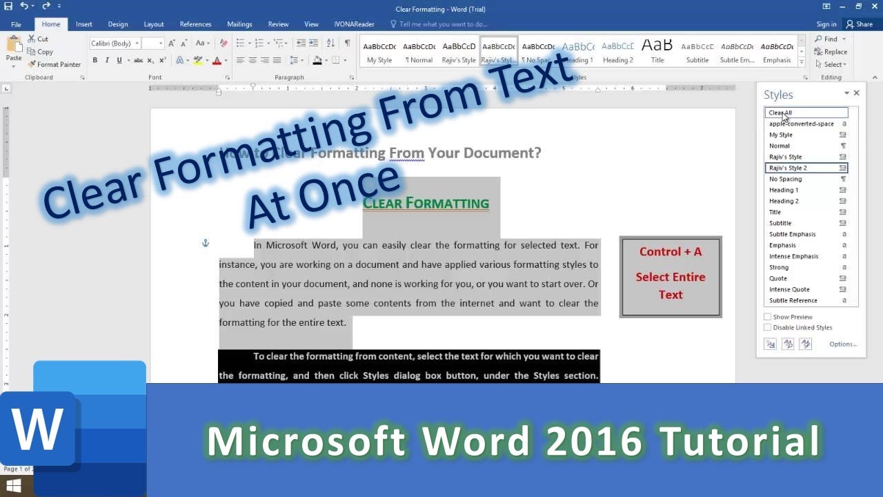 clear all formatting word for mac